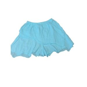 Vintage Illusion Gauze Shorts 100% Cotton Made in USA Blue Flared Lettuce Trim